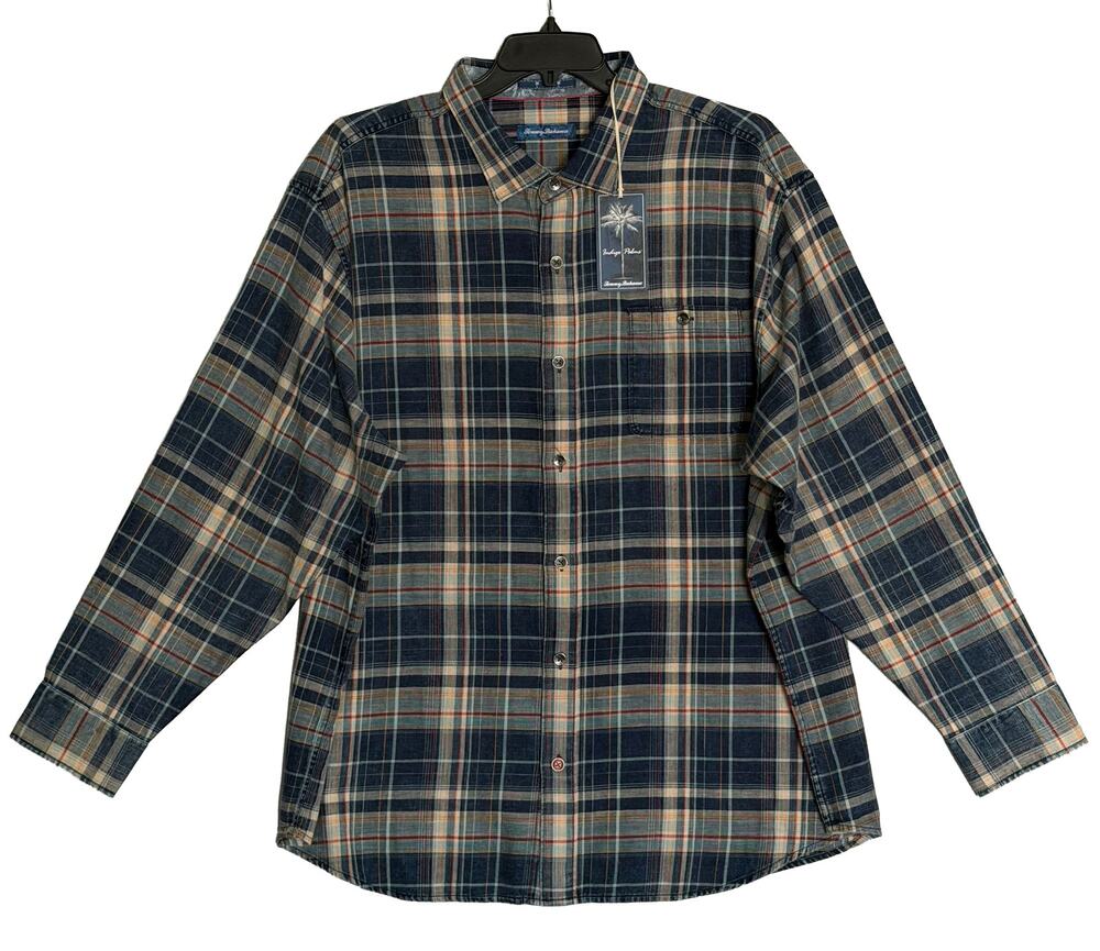 Tommy Bahama LS Shirt Men's 3XLB Big & Tall "Baranco Plaid" Indigo Palms NWT